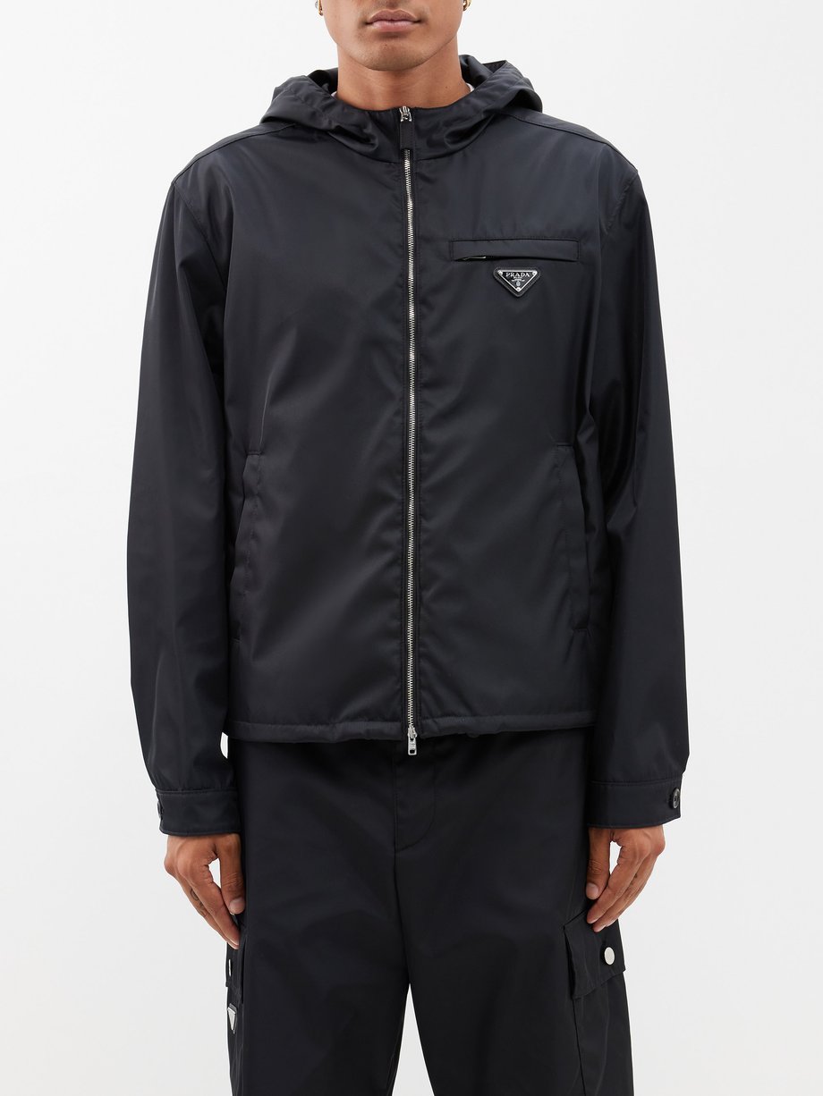 Black Logo-plaque hooded Re-Nylon jacket | Prada | MATCHES UK