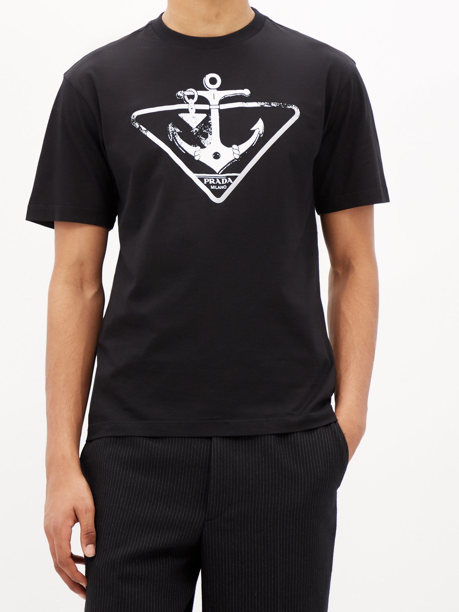 Black Triangle logo-print cotton-jersey T-shirt | Prada | MATCHES UK