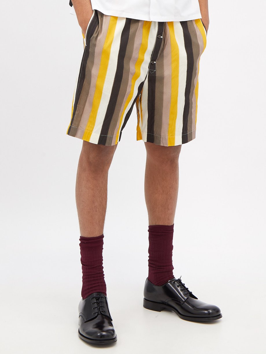 Prada Triangle logo-patch striped cotton shorts
