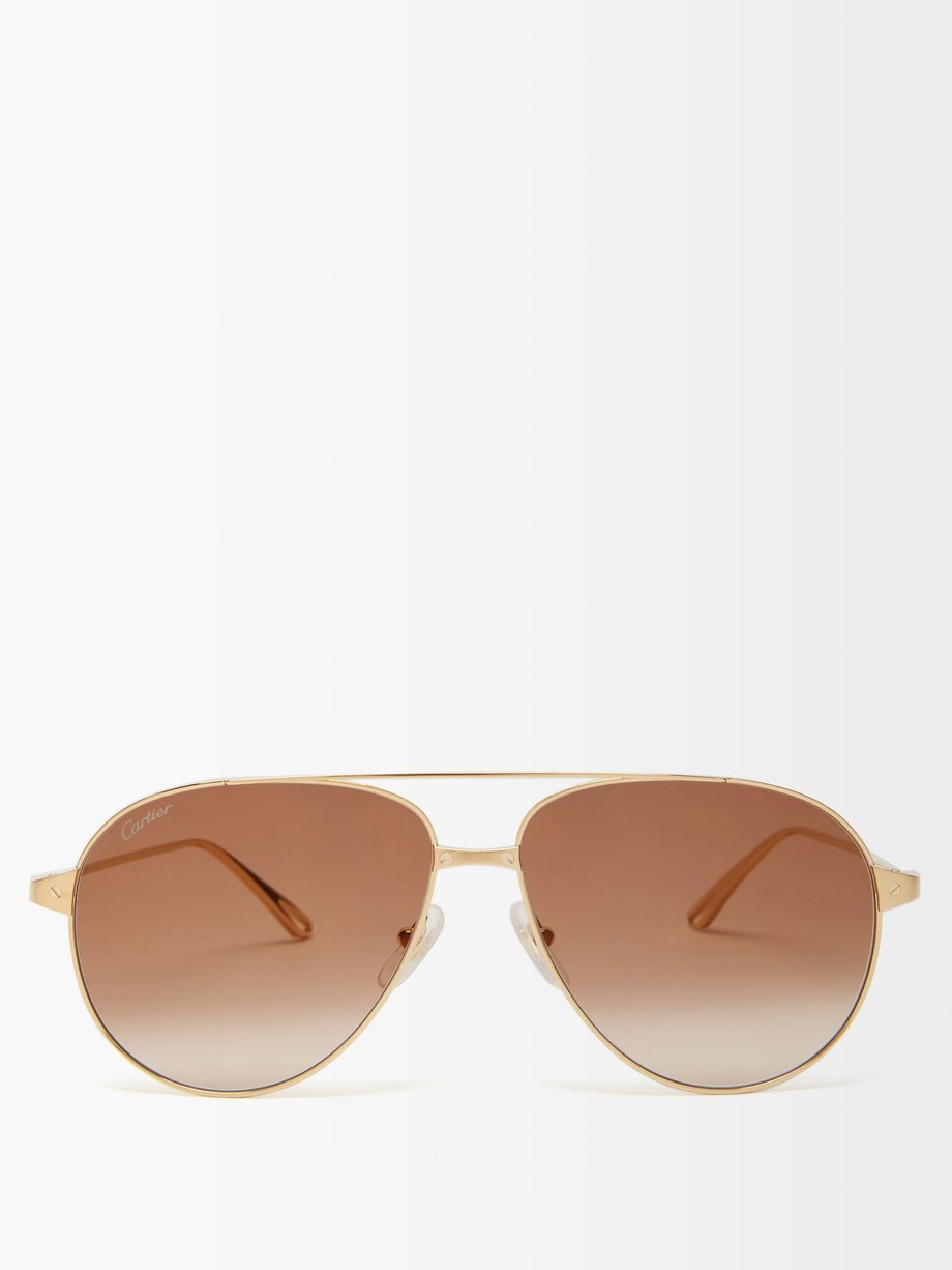 Brown Santos de Cartier aviator metal sunglasses | Cartier Eyewear ...