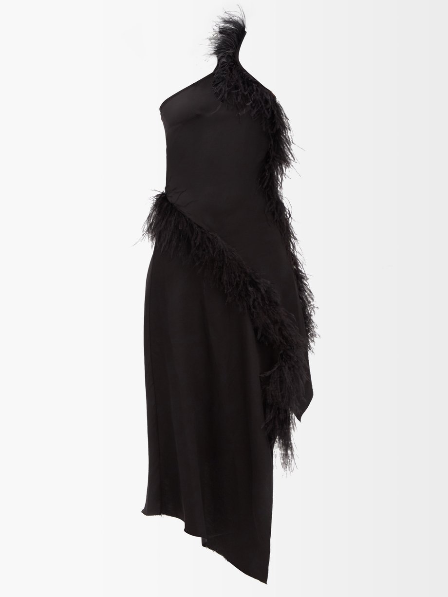 Black Feather-embellished linen-blend midi dress | Marques'Almeida ...