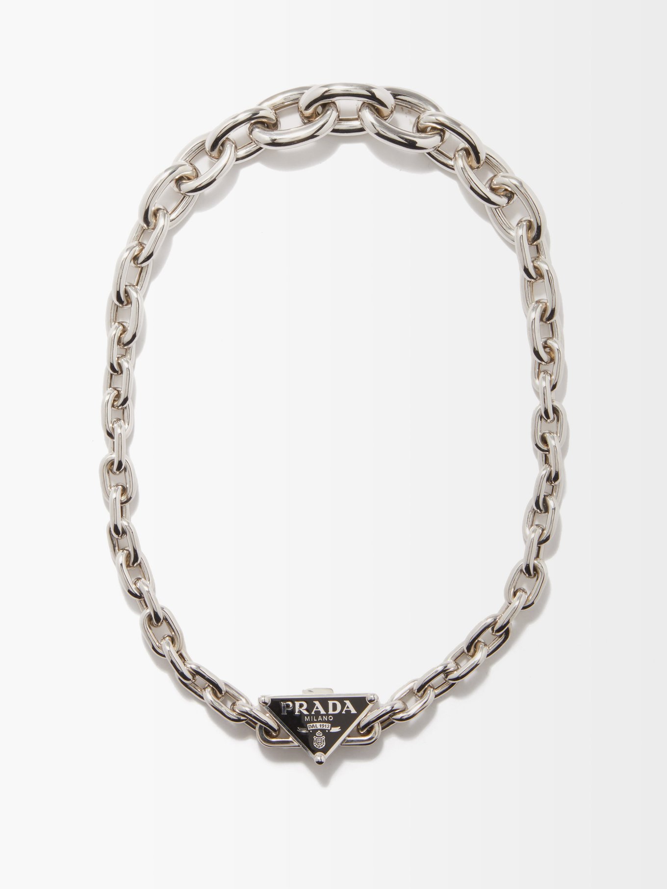 Silver Triangle-logo cable-chain necklace | Prada | MATCHESFASHION US