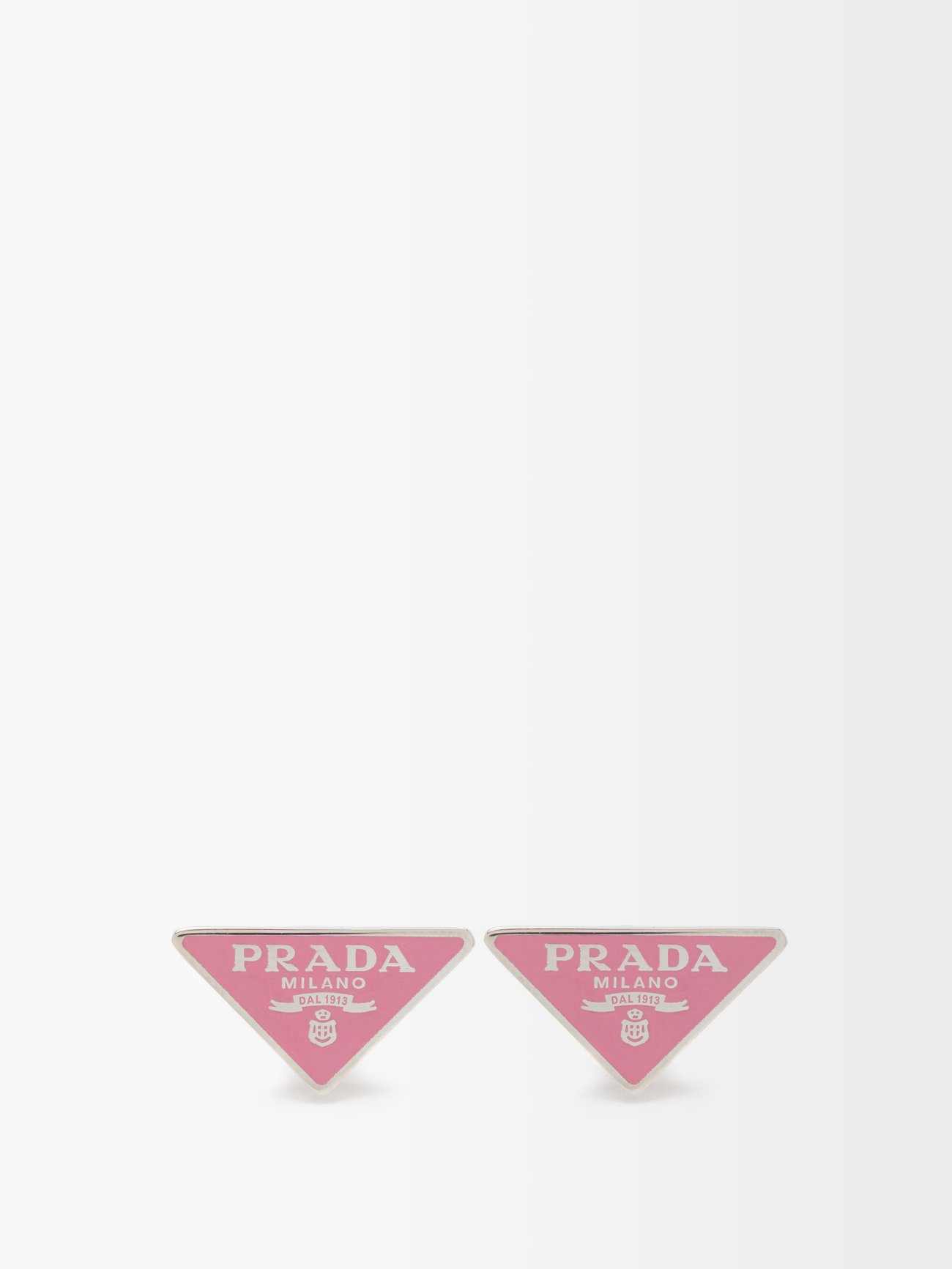 Pink Logo-plaque metal stud earrings | Prada | MATCHESFASHION UK