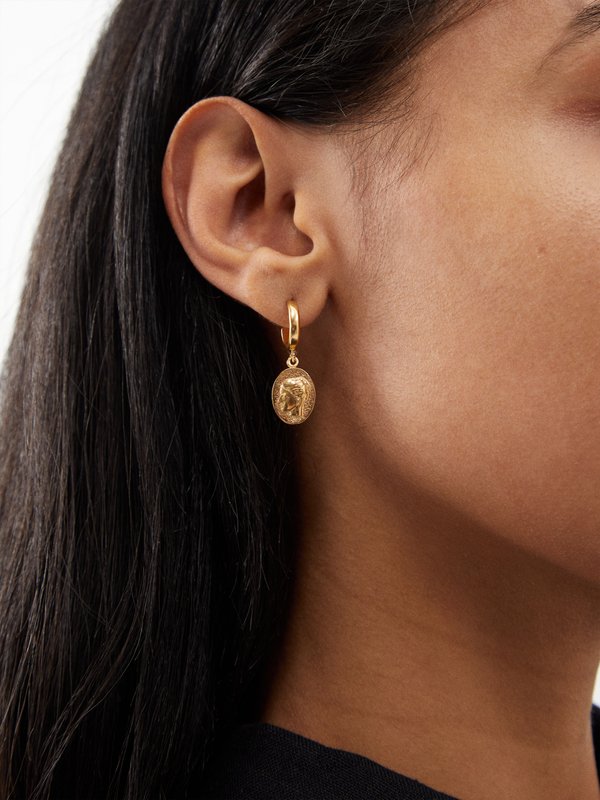 Hermina Athens Hygieia coin-charm gold-plated hoop earrings