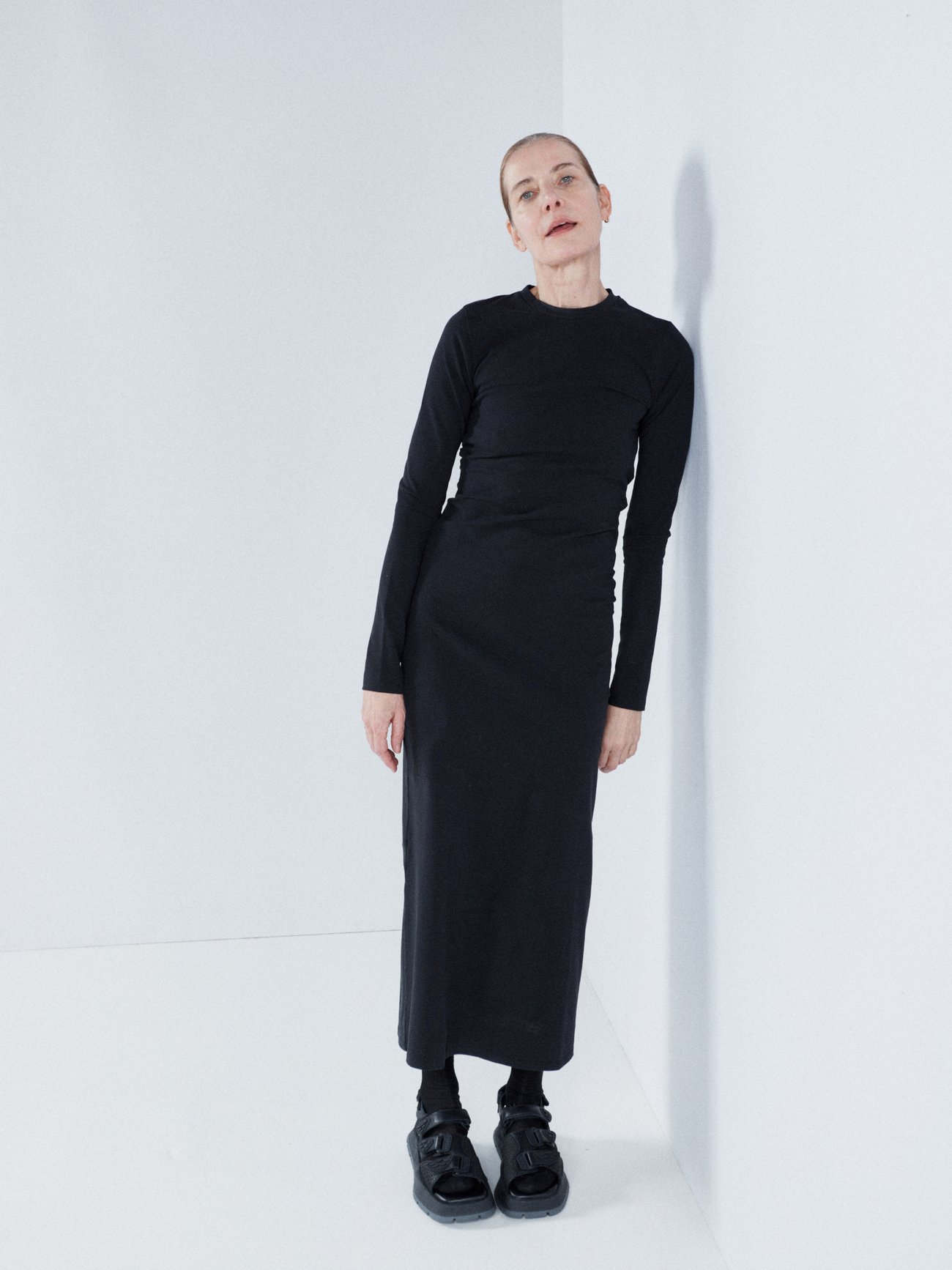 Black Round-neck cotton-blend jersey maxi dress | Raey | MATCHES UK
