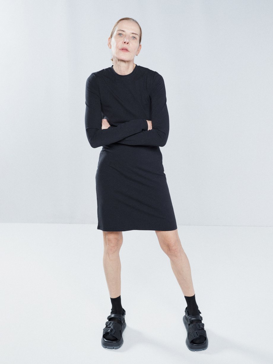Black Round-neck cotton-blend jersey mini dress | Raey | MATCHESFASHION UK