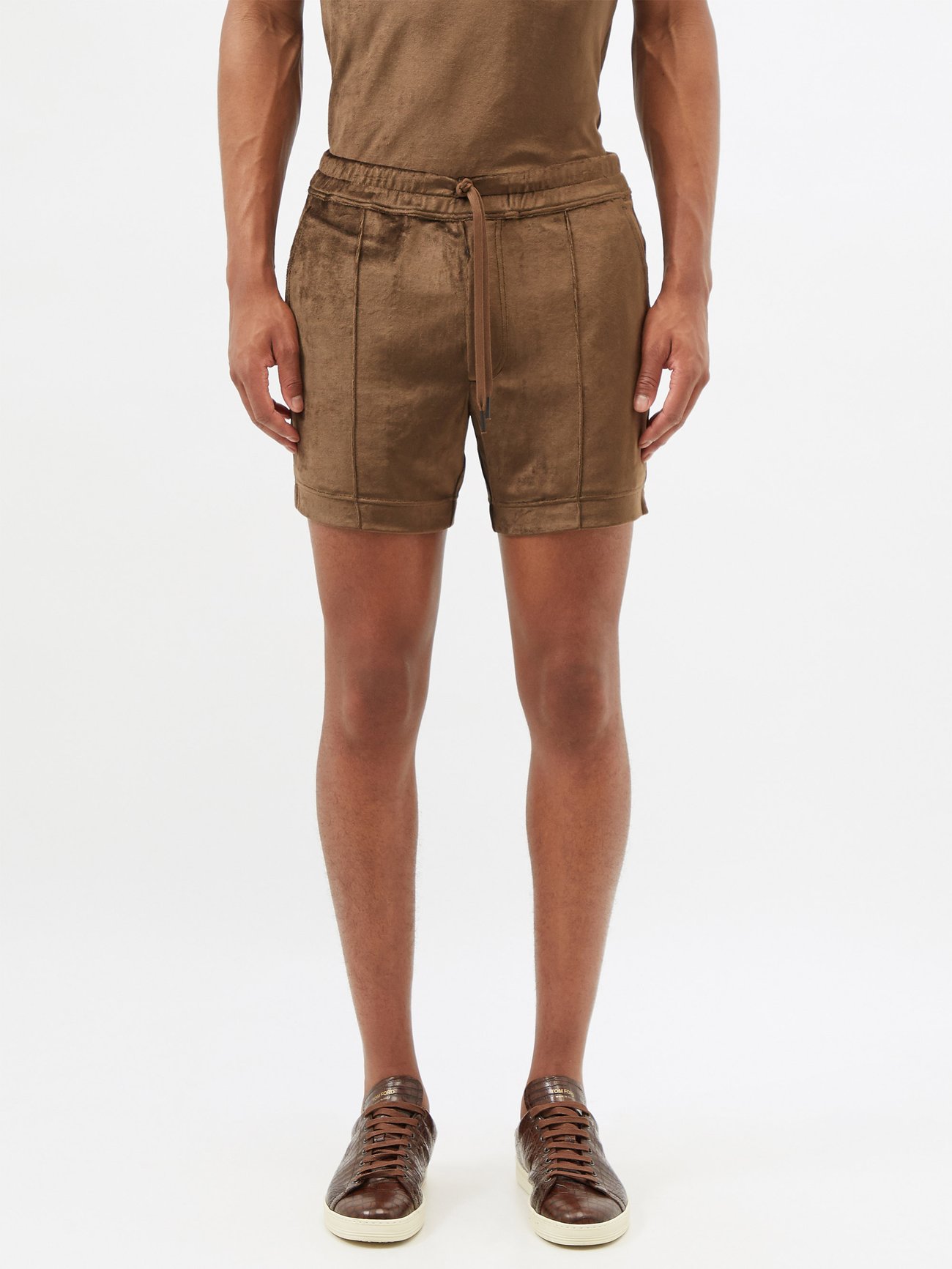 Brown Drawstring velour shorts | Tom Ford | MATCHESFASHION US