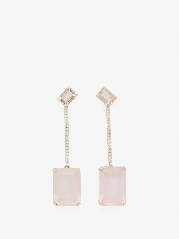 Mateo Boucles d'oreilles en or, diamants et quartz rose