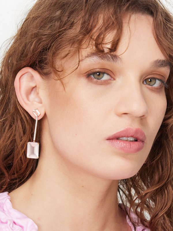 Mateo Diamond, rose quartz & 14kt gold earrings