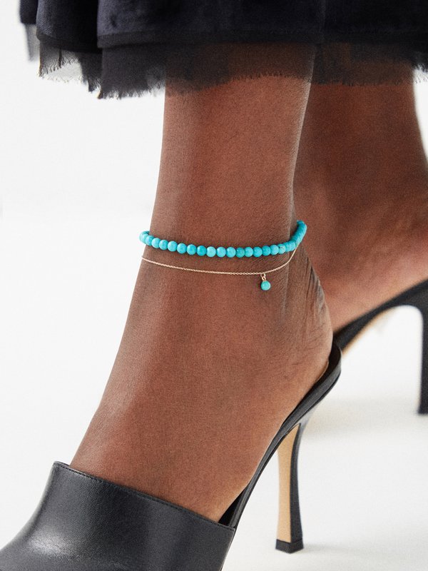 Mateo Turquoise & 14kt gold anklet