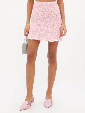 Miu Miu Shirred gingham cotton-poplin mini skirt