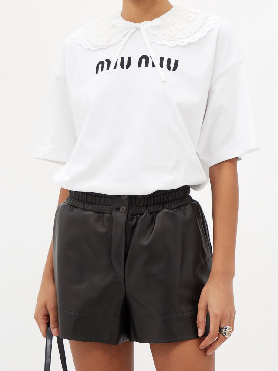 Lace-collar logo-print cotton-jersey T-shirt