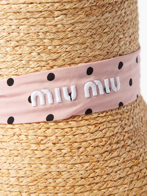 Miu Miu Polka dot-logo raffia hat