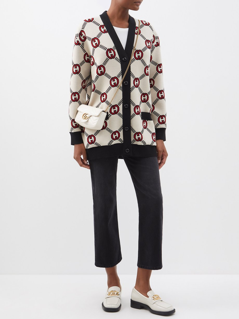 Neutral GG-jacquard wool-blend cardigan | Gucci | MATCHES UK