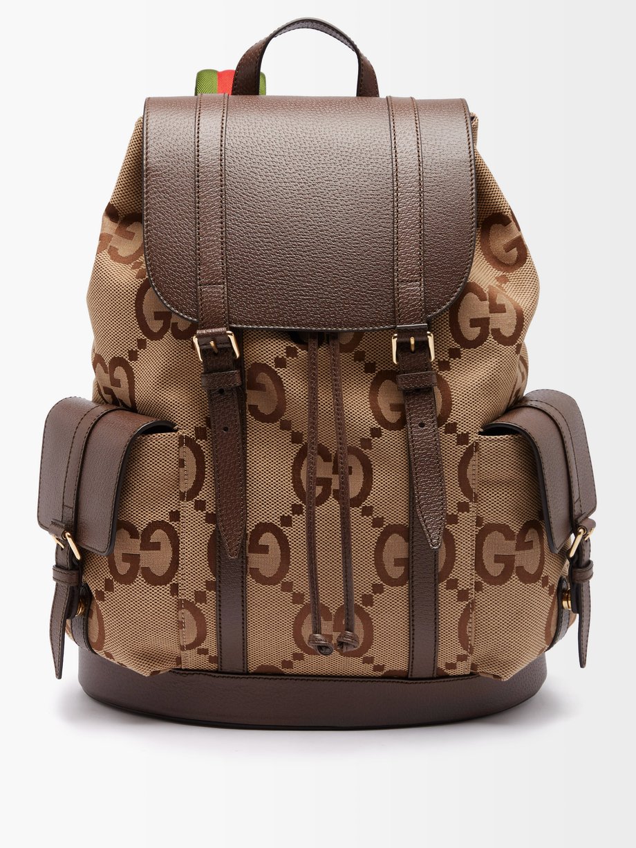 Gucci GG-jacquard leather-trimmed canvas backpack