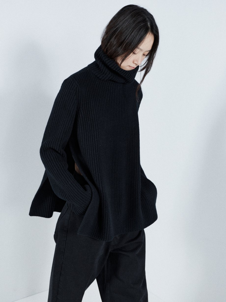Black Split-side wool roll-neck sweater | Raey | MATCHES UK