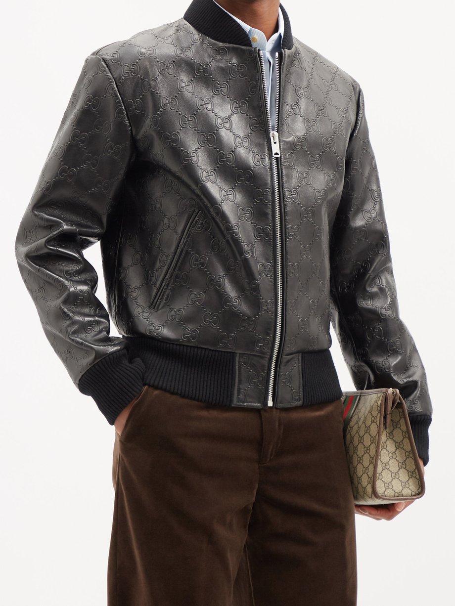 Gucci GG-embossed leather bomber jacket