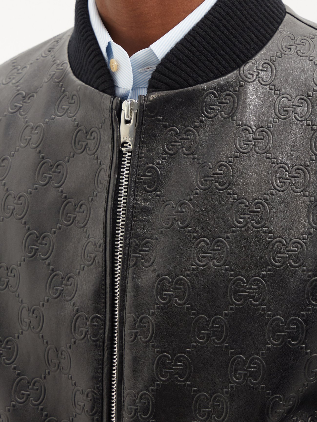 Perforated leather bomber jacket with GG