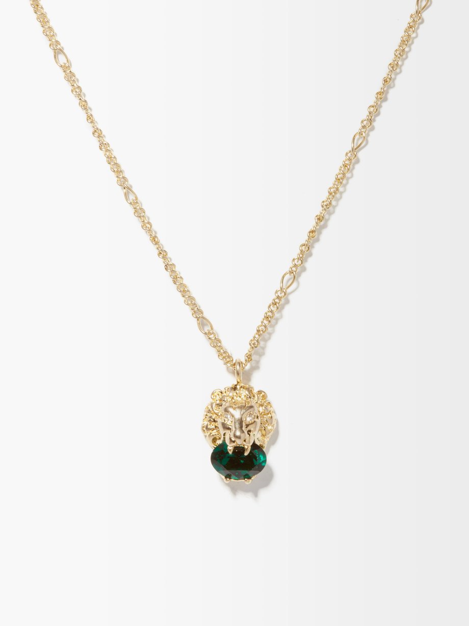teater balkon vest Gold Lion Head crystal pendant necklace | Gucci | MATCHESFASHION US