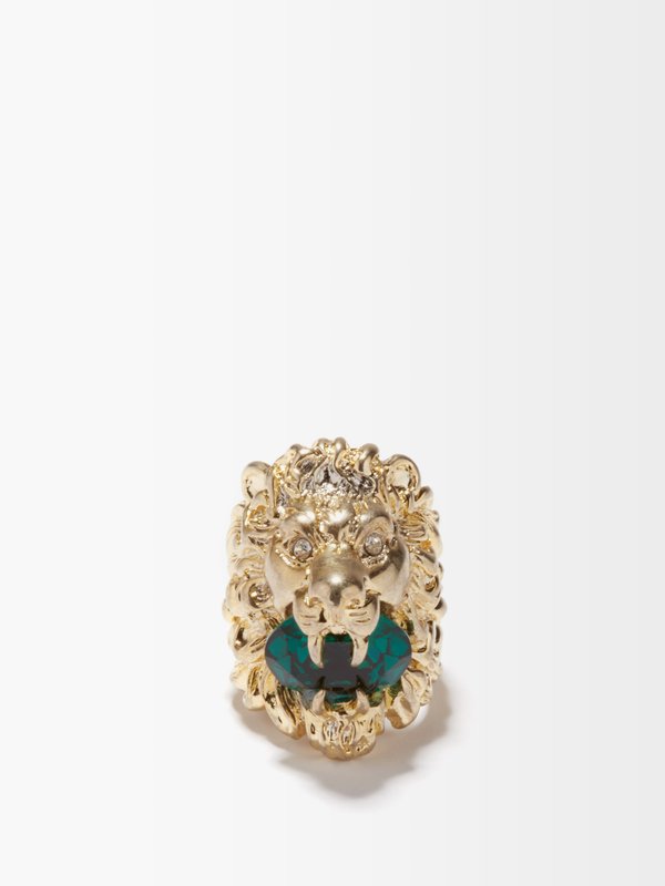 Gold Lion head crystal ring | Gucci | MATCHES UK