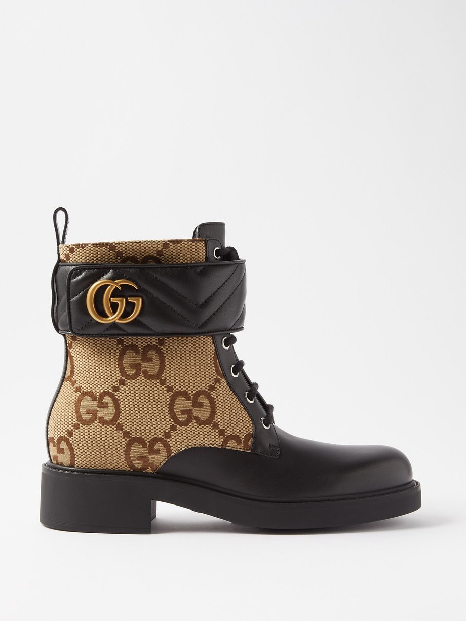 Gucci Gucci GG Marmont canvas and leather ankle boots Black