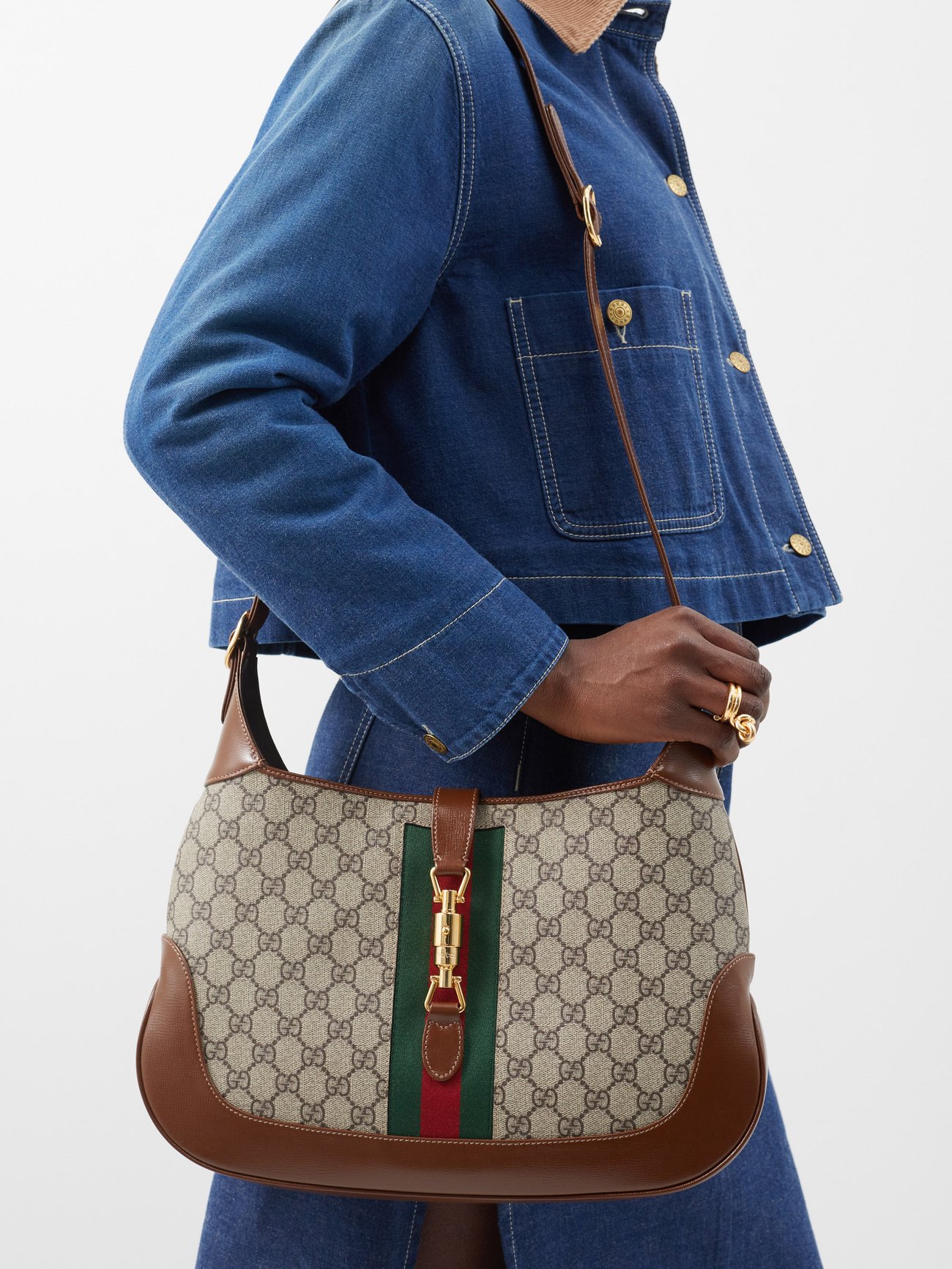Gucci Jackie 1961 GG Denim Mini Hobo Shoulder Bag Leather Blue
