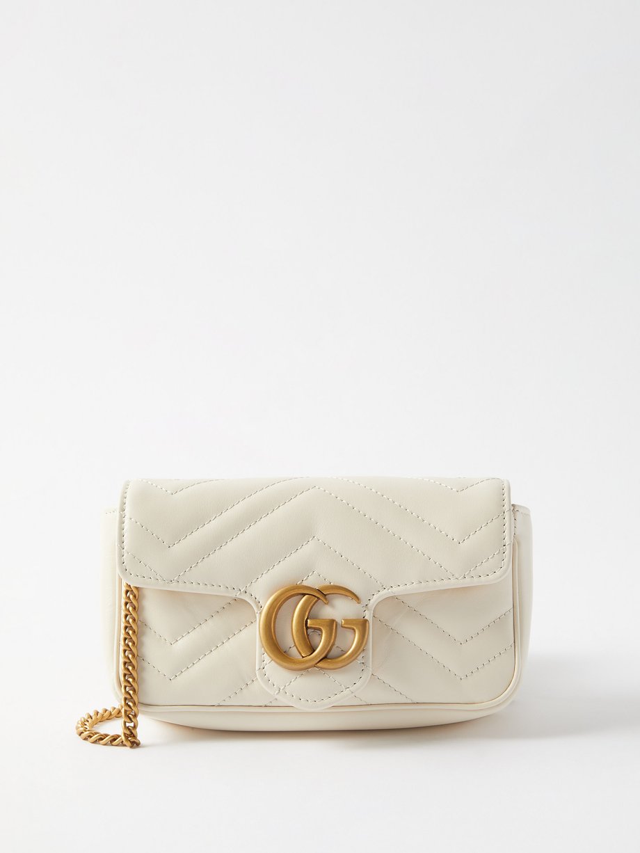 White GG Marmont mini matelass leather cross body bag Gucci