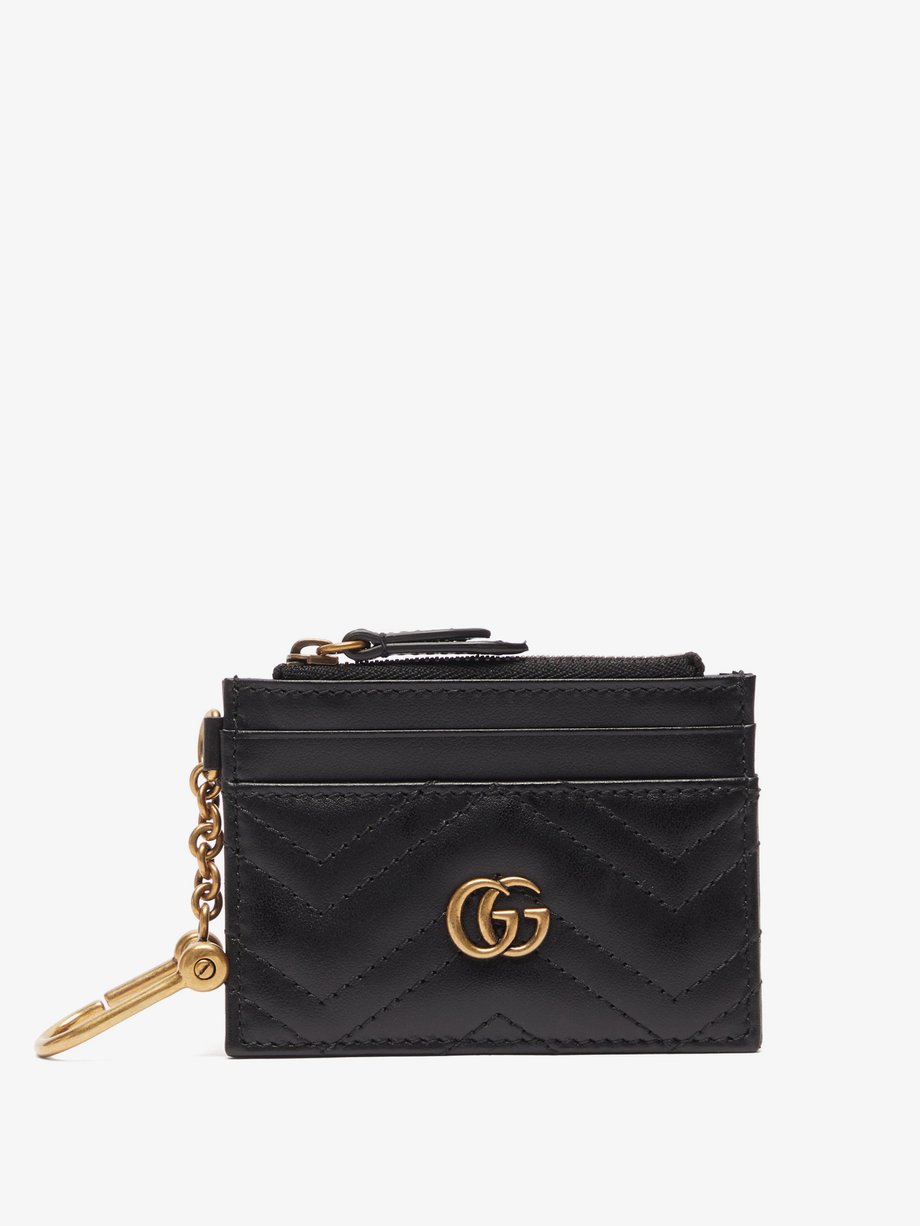 Black GG Marmont 2.0 quilted leather keyring wallet | Gucci