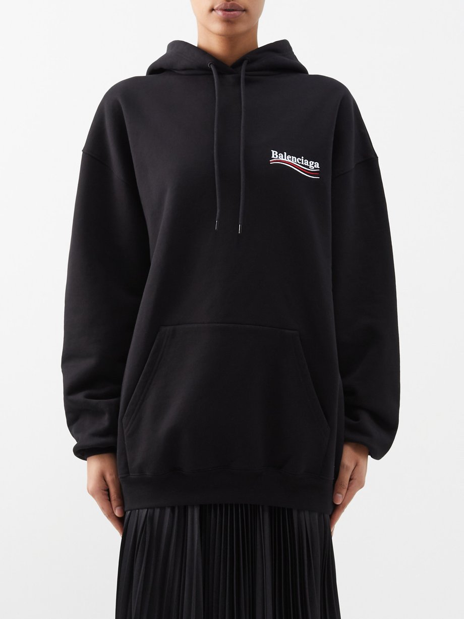 Balenciaga Embroidered Printed Cotton-jersey Hoodie - Black - XS