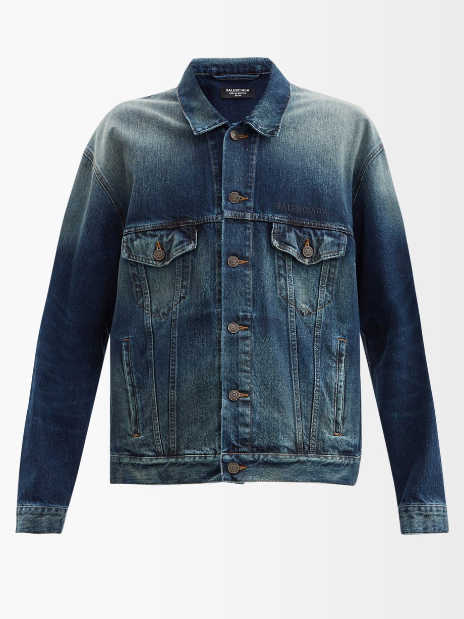 Blue Paris-embroidered denim jacket | Balenciaga | MATCHESFASHION US