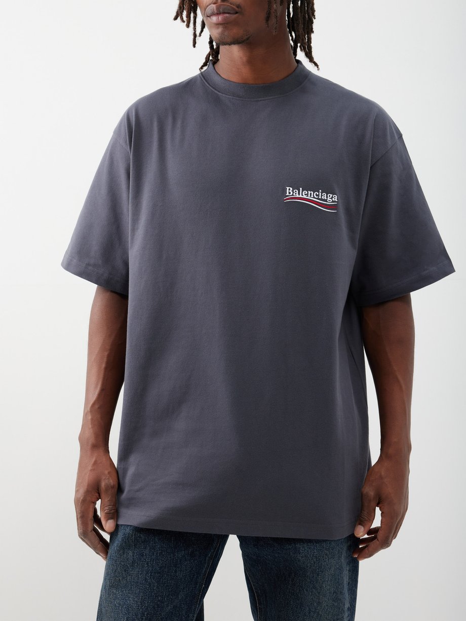 Grey Logo-embroidered cotton-jersey T-shirt | Balenciaga | MATCHES UK