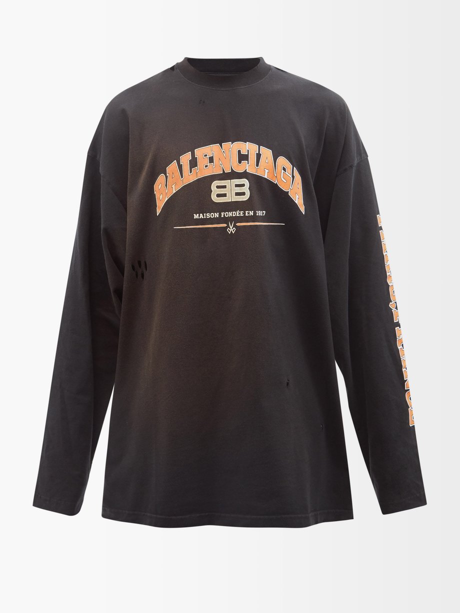hverdagskost forklædt reb Black Logo-print distressed cotton long-sleeved T-shirt | Balenciaga |  MATCHESFASHION US