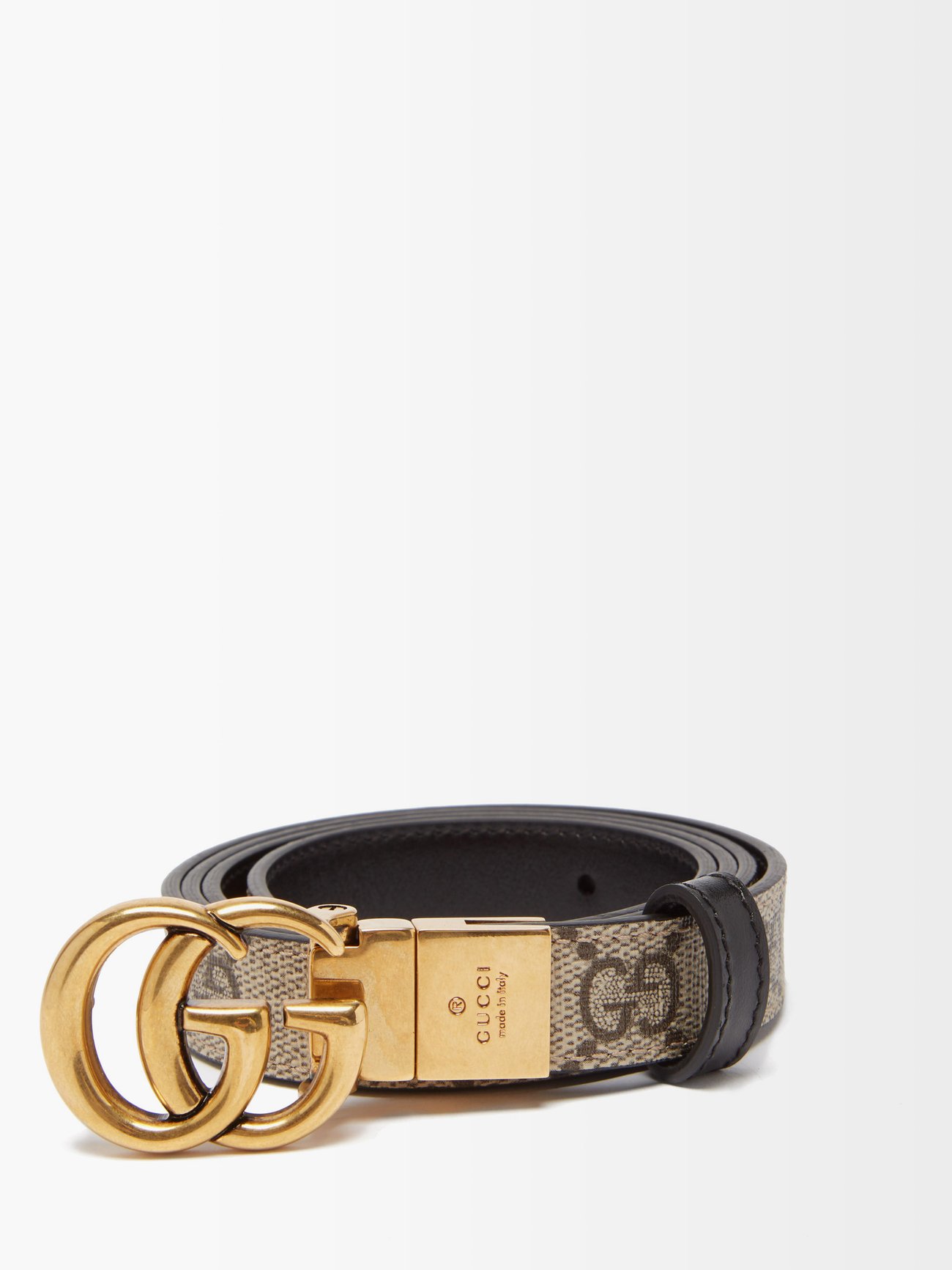 Black GG Marmont reversible canvas and leather belt | Gucci | MATCHES UK
