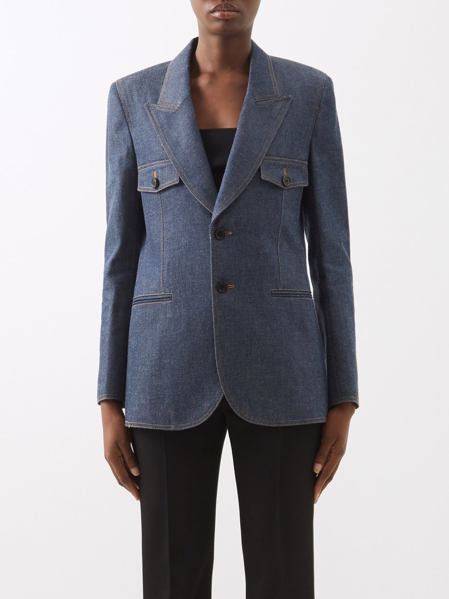 Blue Single-breasted denim suit jacket | Saint Laurent | MATCHESFASHION US