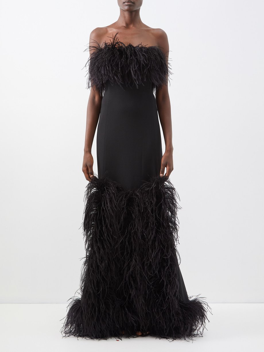Saint Laurent Ostrich feather-trim crepe gown