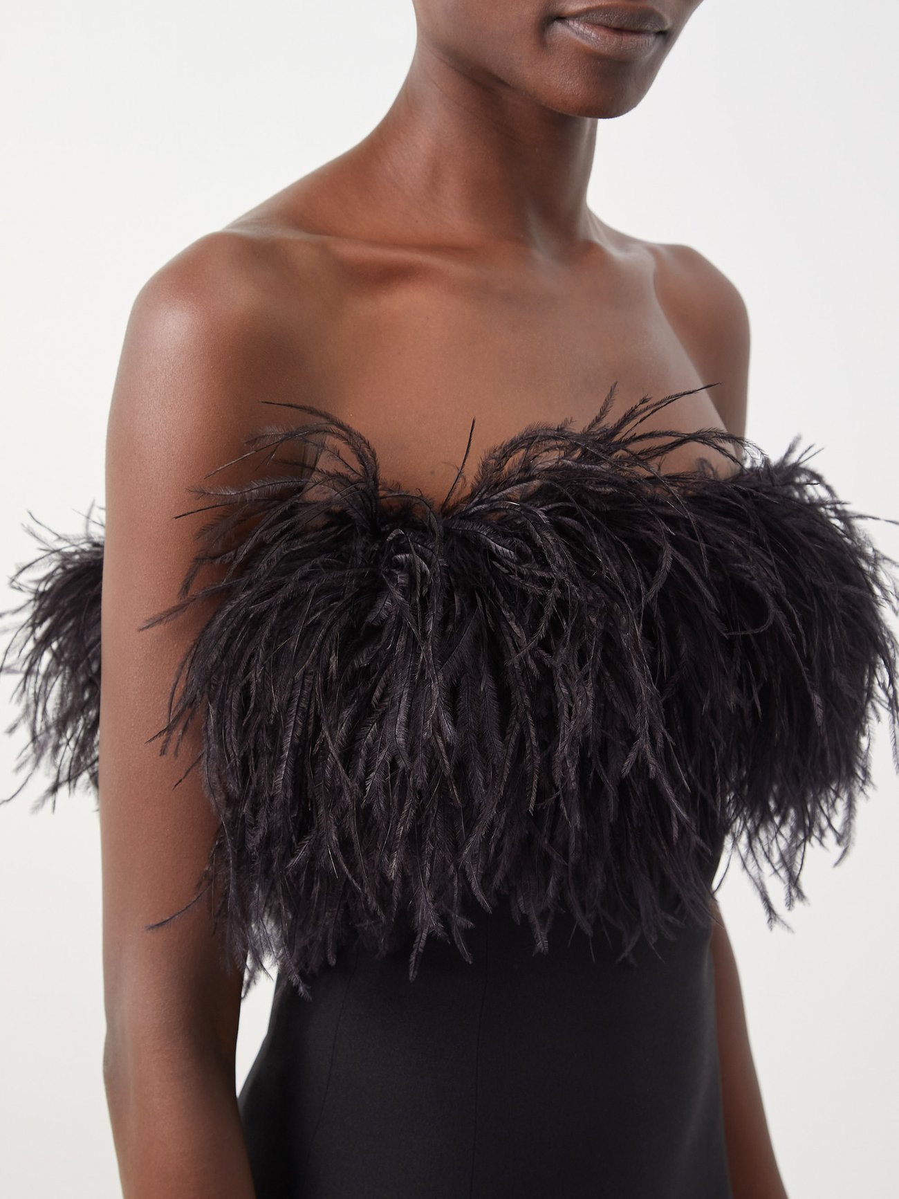 SAINT LAURENT 100% cashmere black ostrich feather trim mini