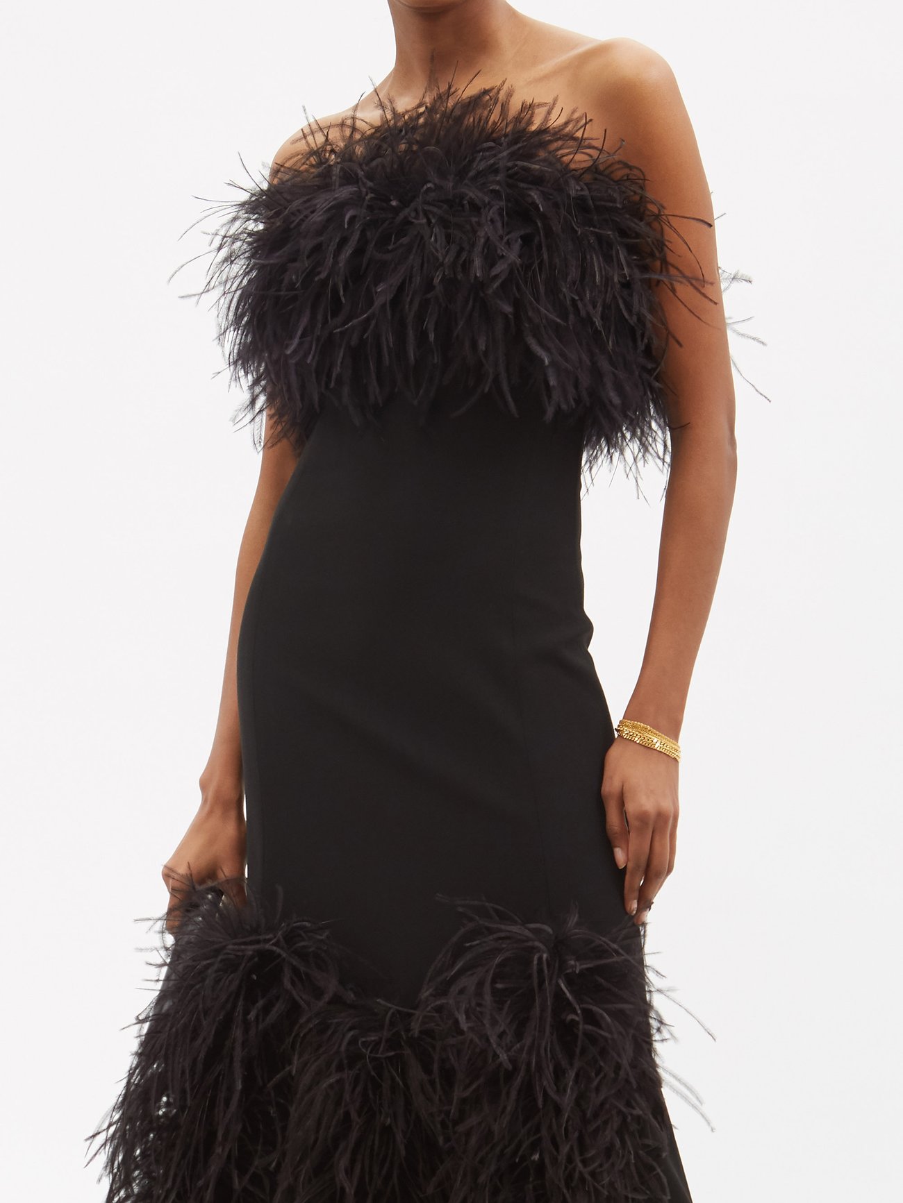 Hervé Léger Ostrich Feather Trim Bandage Dress in Black