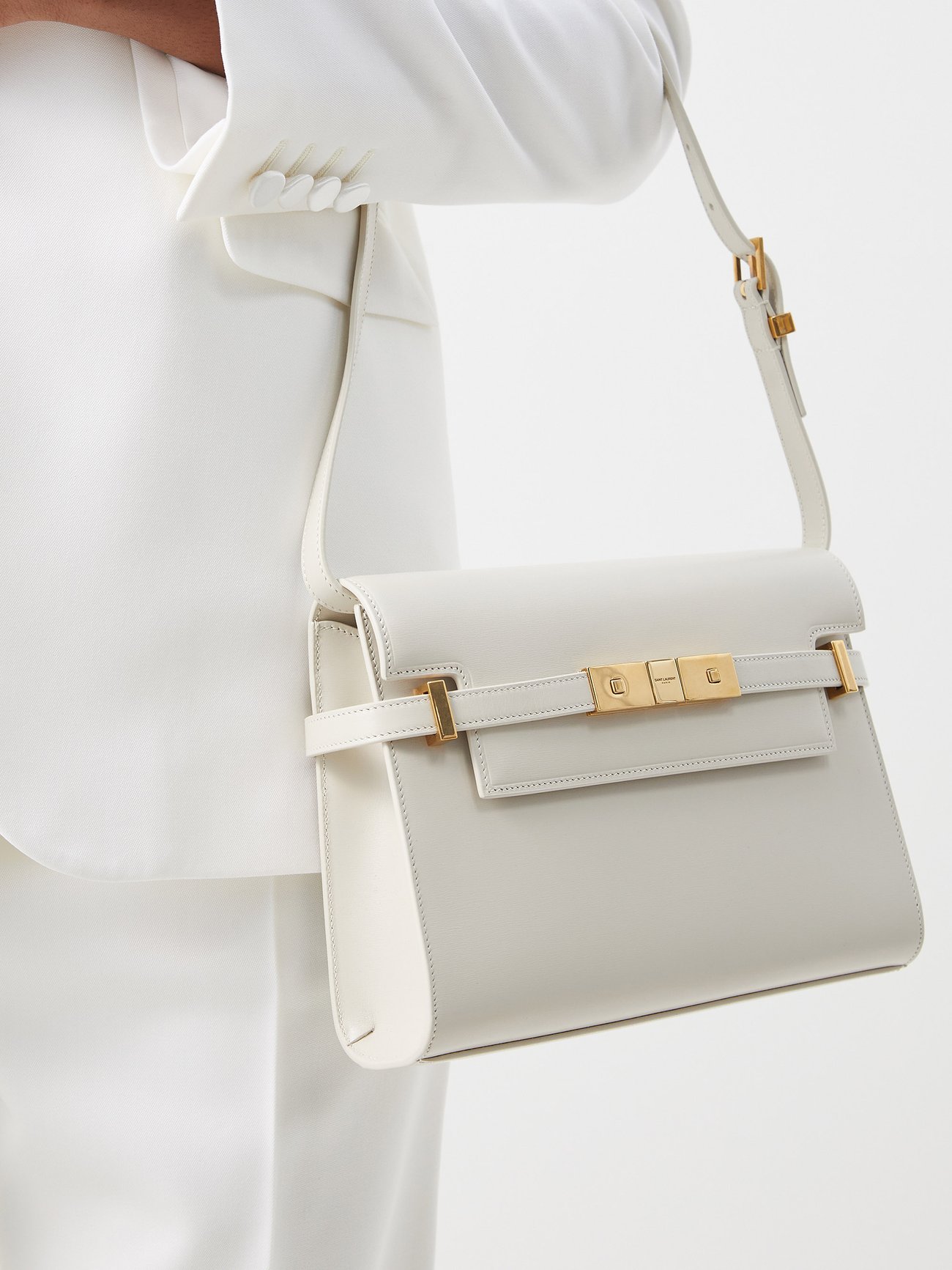 White Manhattan leather shoulder bag | Saint Laurent | MATCHES UK