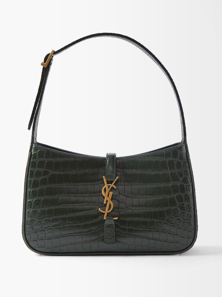 Green Le 5 à 7 crocodile-effect leather shoulder bag | Saint Laurent ...