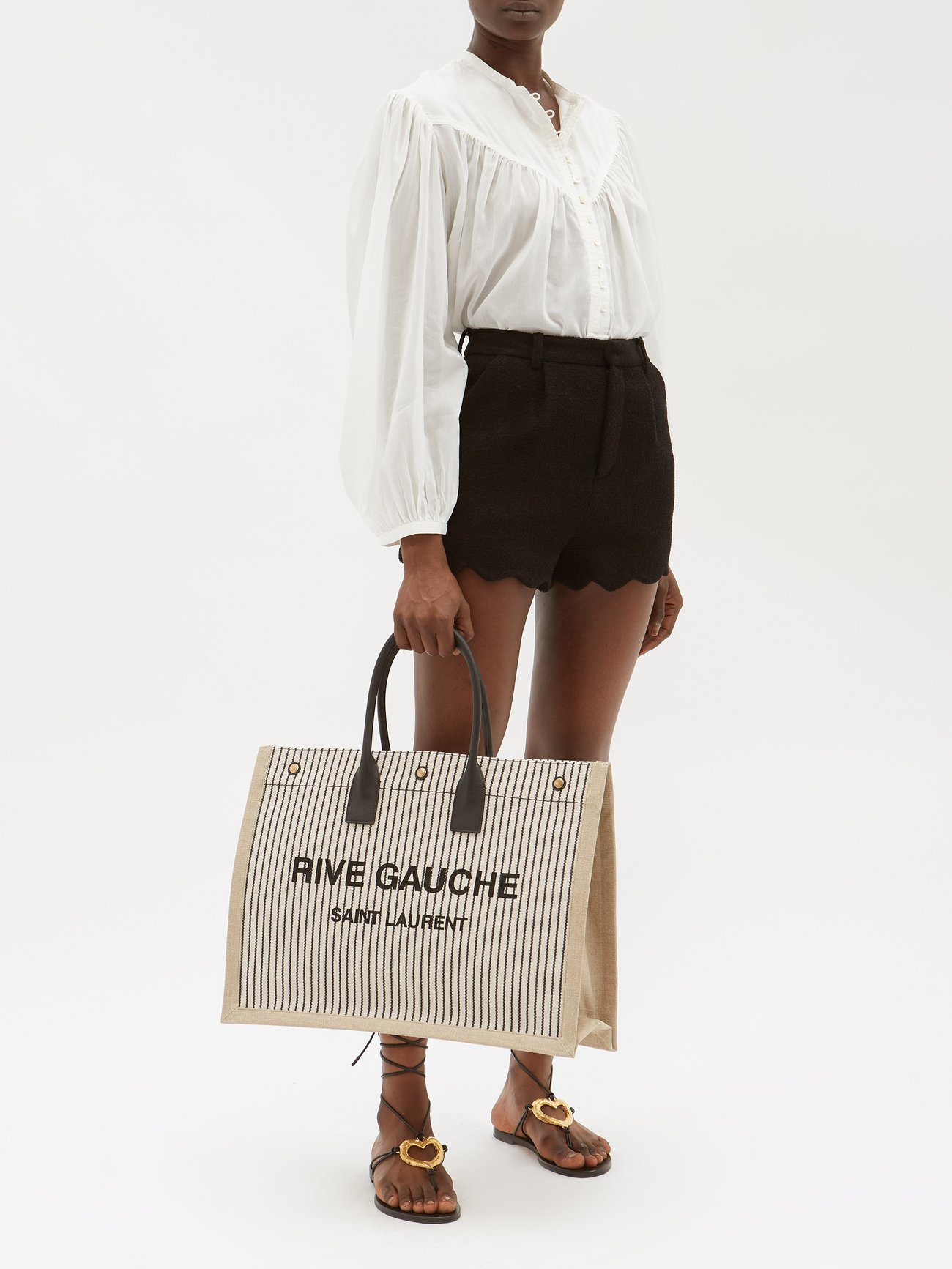 SAINT LAURENT Rive Gauche leather-trimmed printed cotton-canvas
