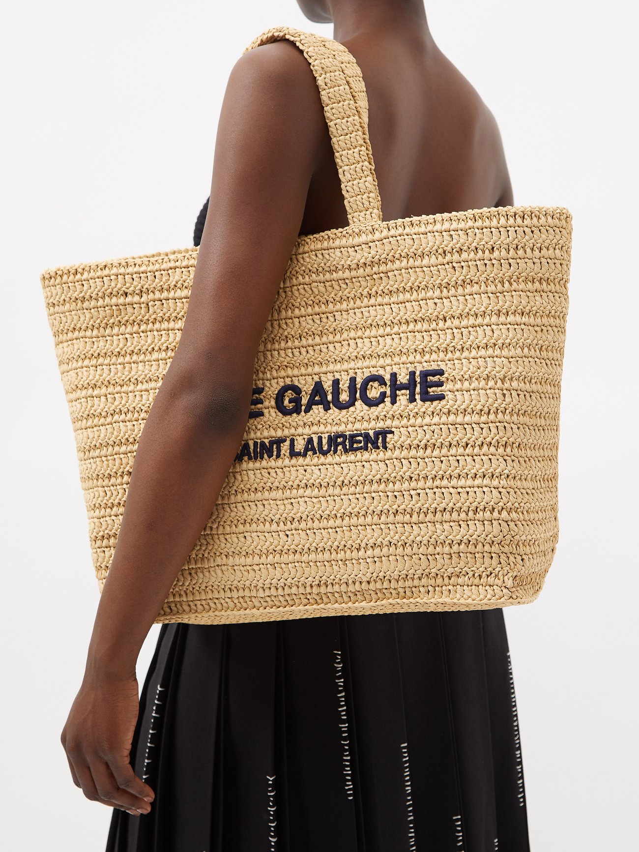 Saint Laurent Rive Gauche Tote Bag In Raffia And Leather - Beige Naturel