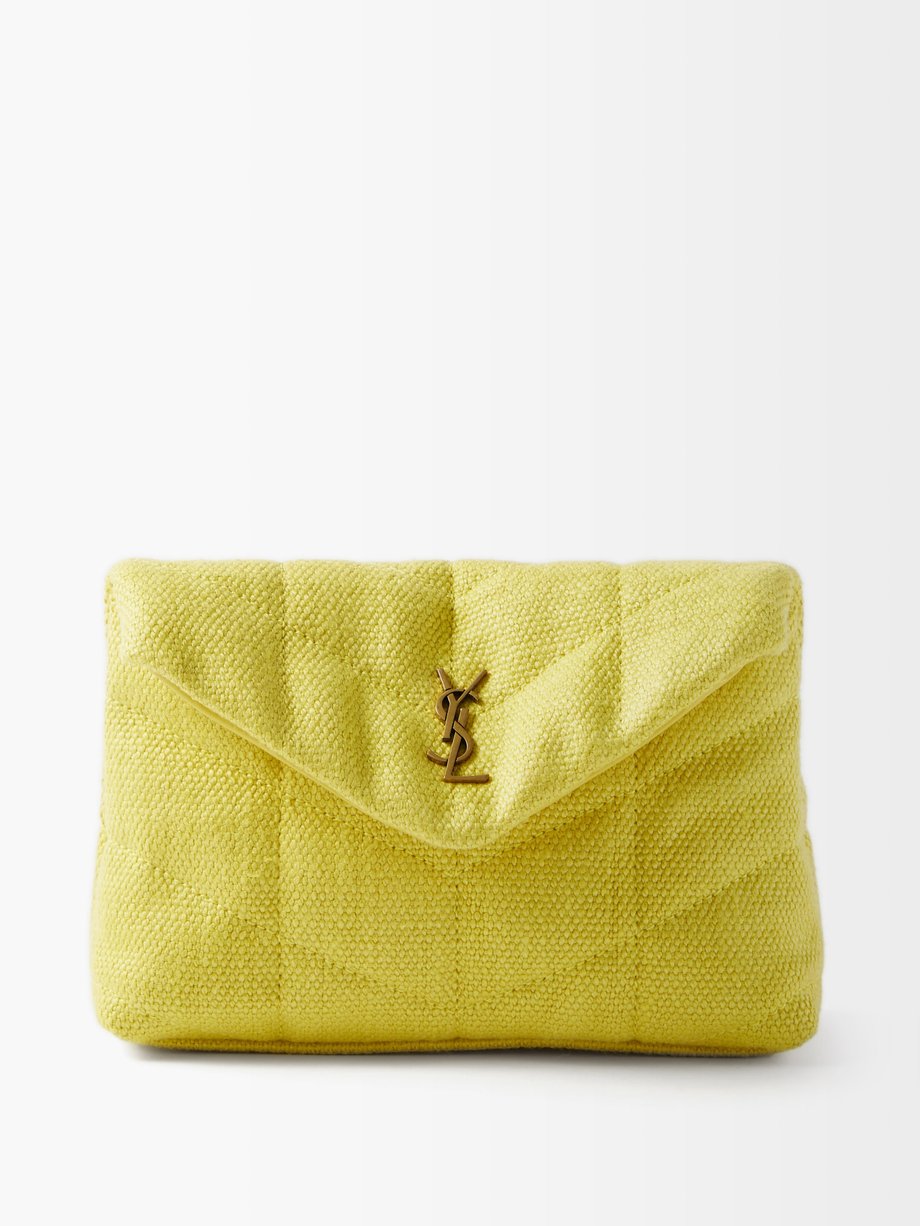 Yellow Monogram matelassé-canvas envelope clutch bag, Saint Laurent