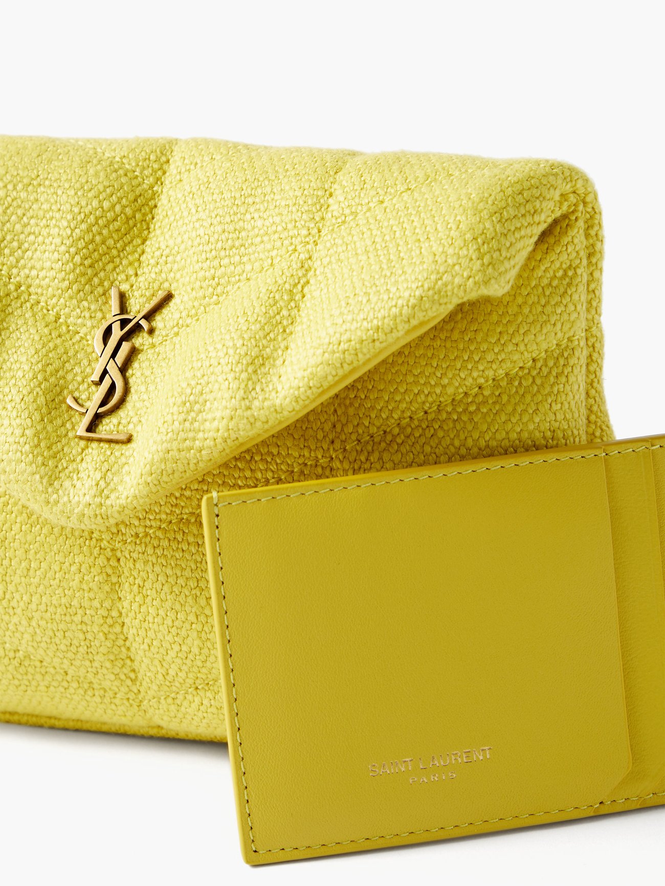 Yellow Monogram matelassé-canvas envelope clutch bag, Saint Laurent