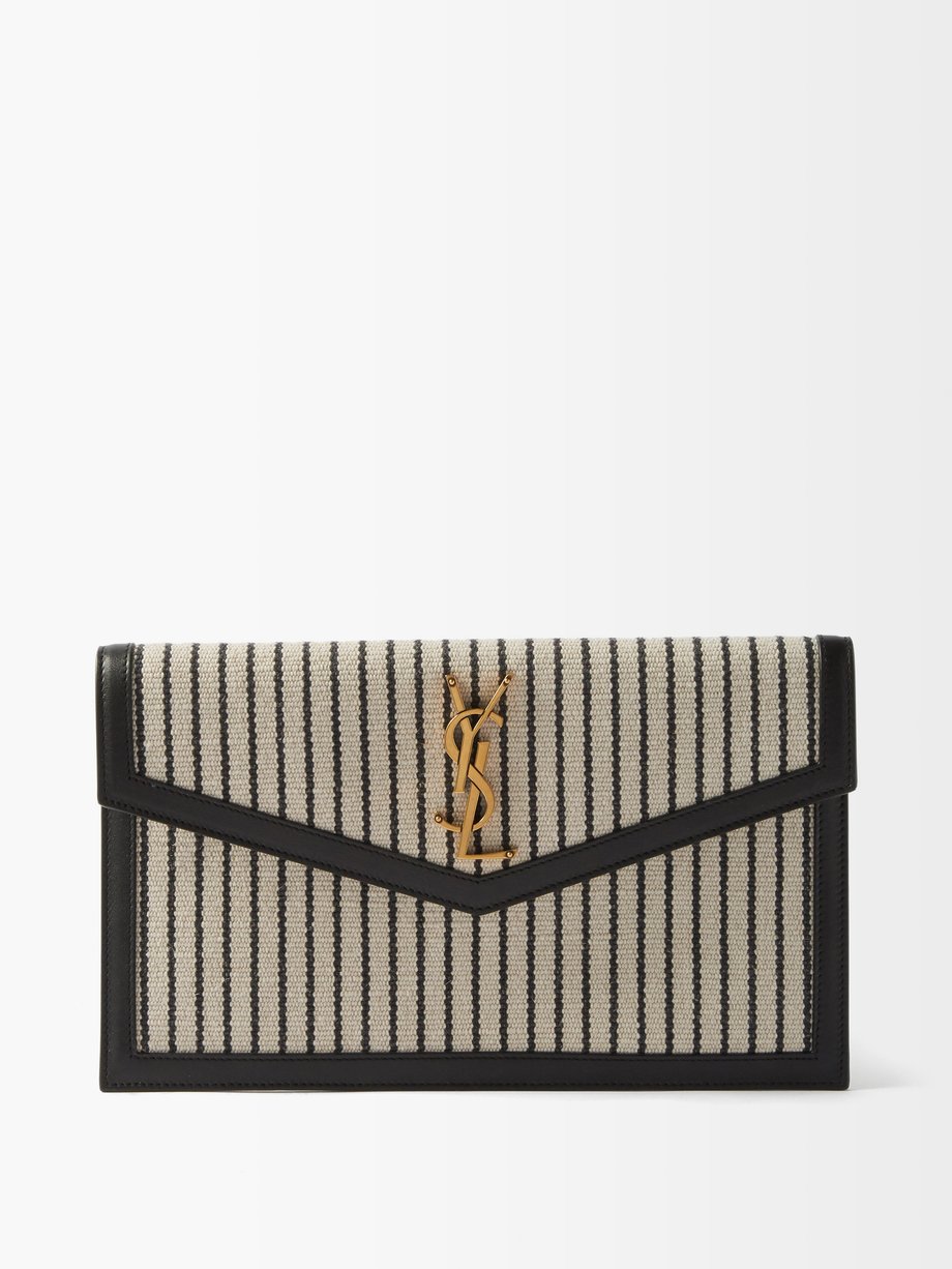 White Uptown YSL-monogram striped-canvas pouch