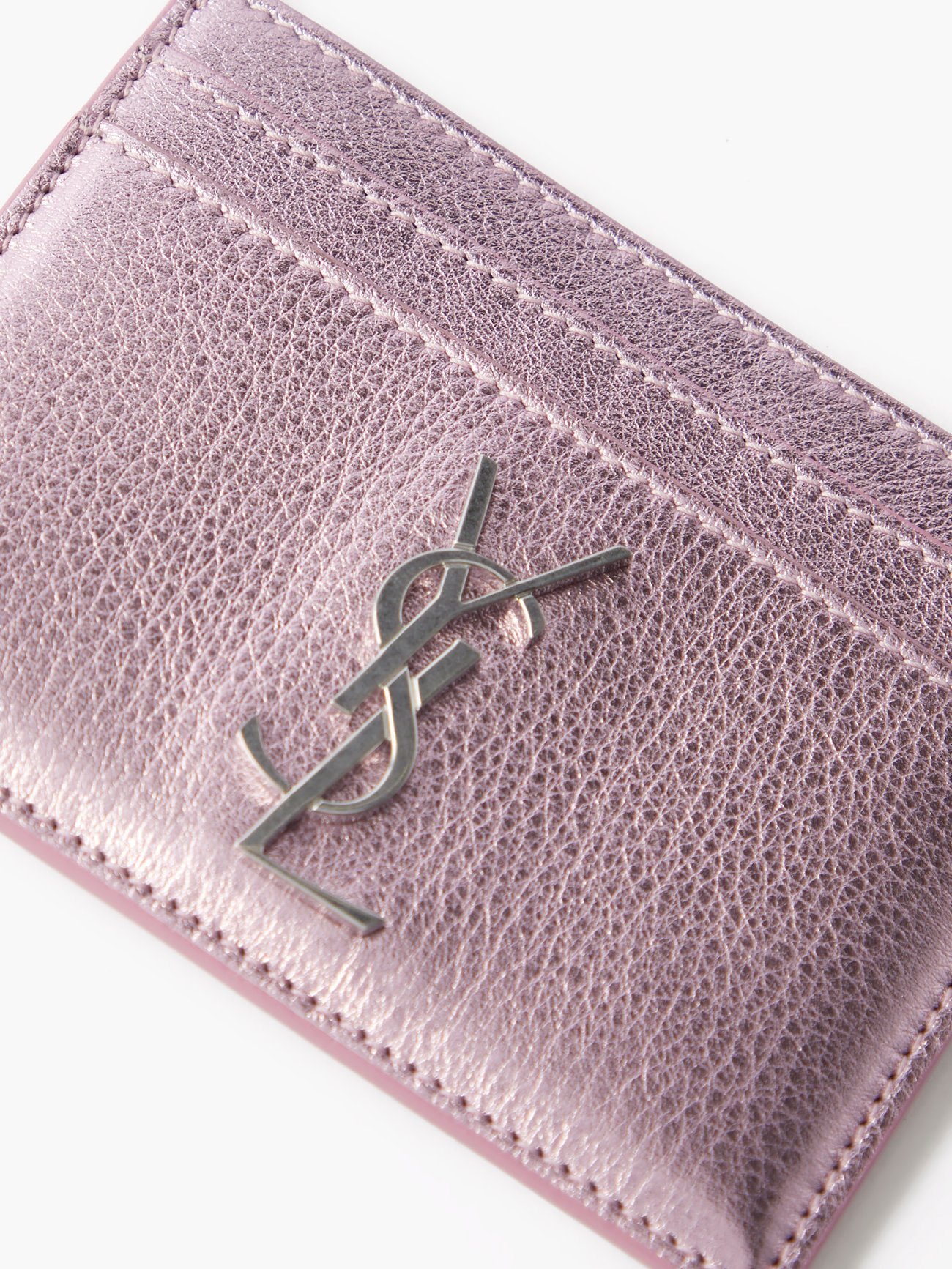 Gold YSL-plaque grained leather cardholder, Saint Laurent