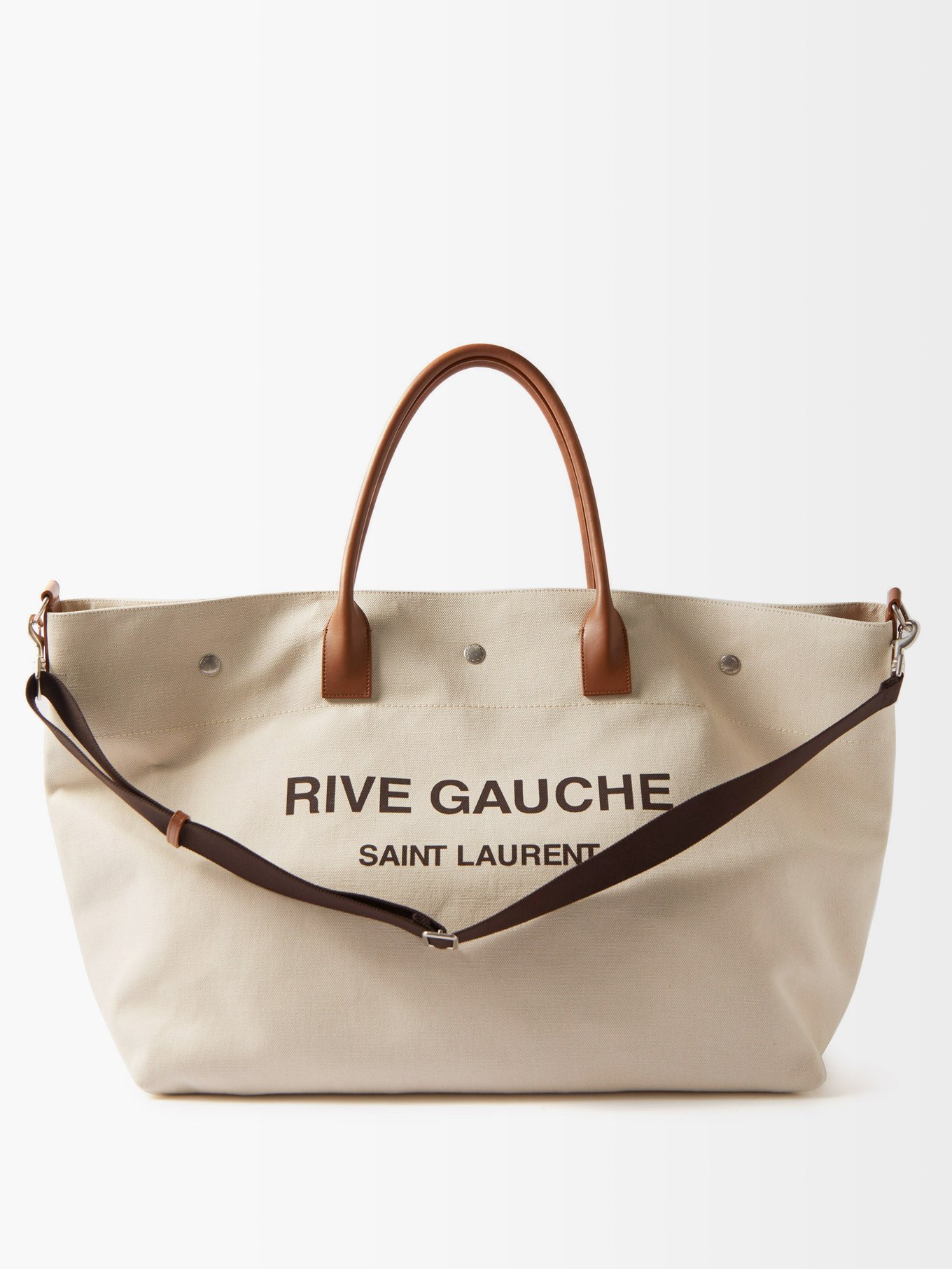 Beige Rive Gauche maxi linen-blend canvas tote, Saint Laurent