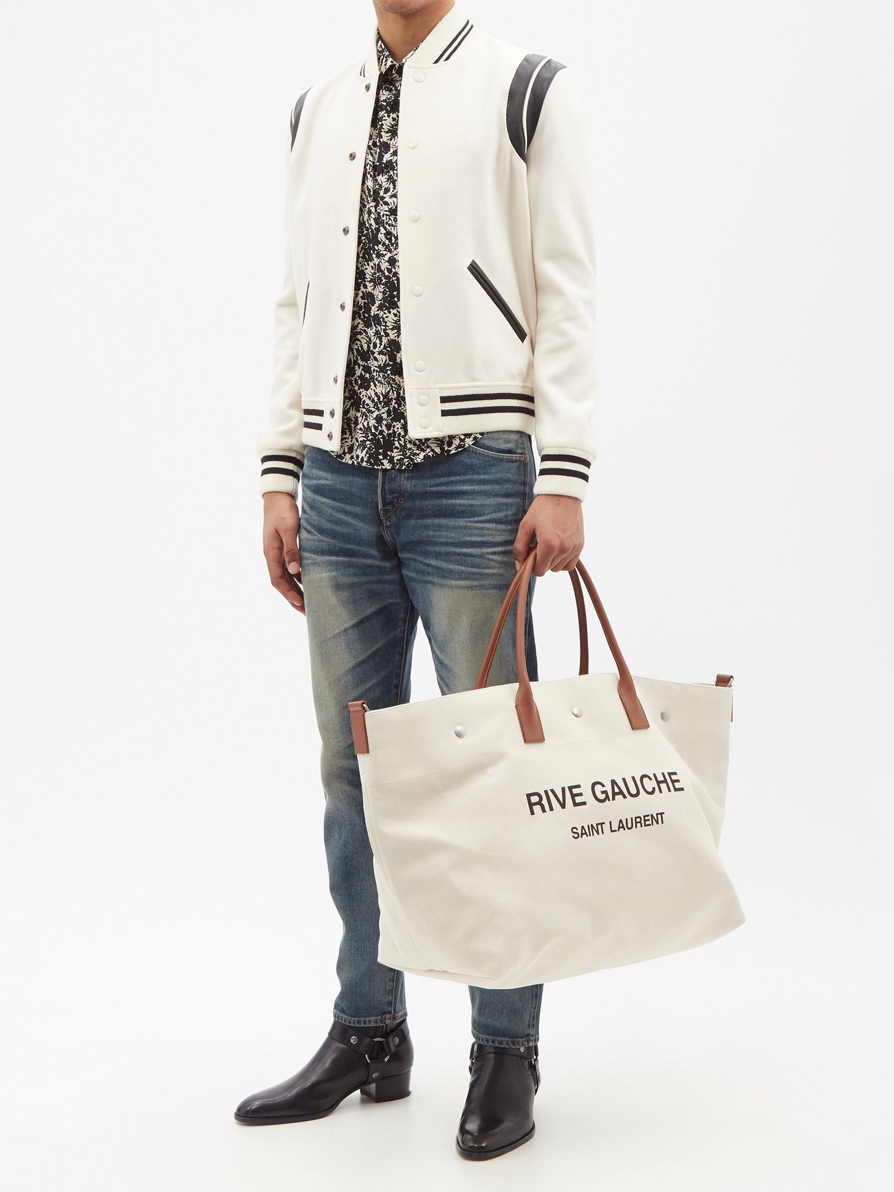 RIVE GAUCHE large tote bag in printed canvas and leather, Saint Laurent
