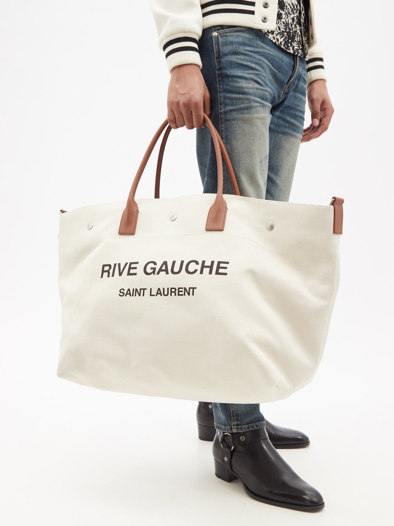 Saint Laurent Rive Gauche Maxi Canvas Tote Bag in White for Men