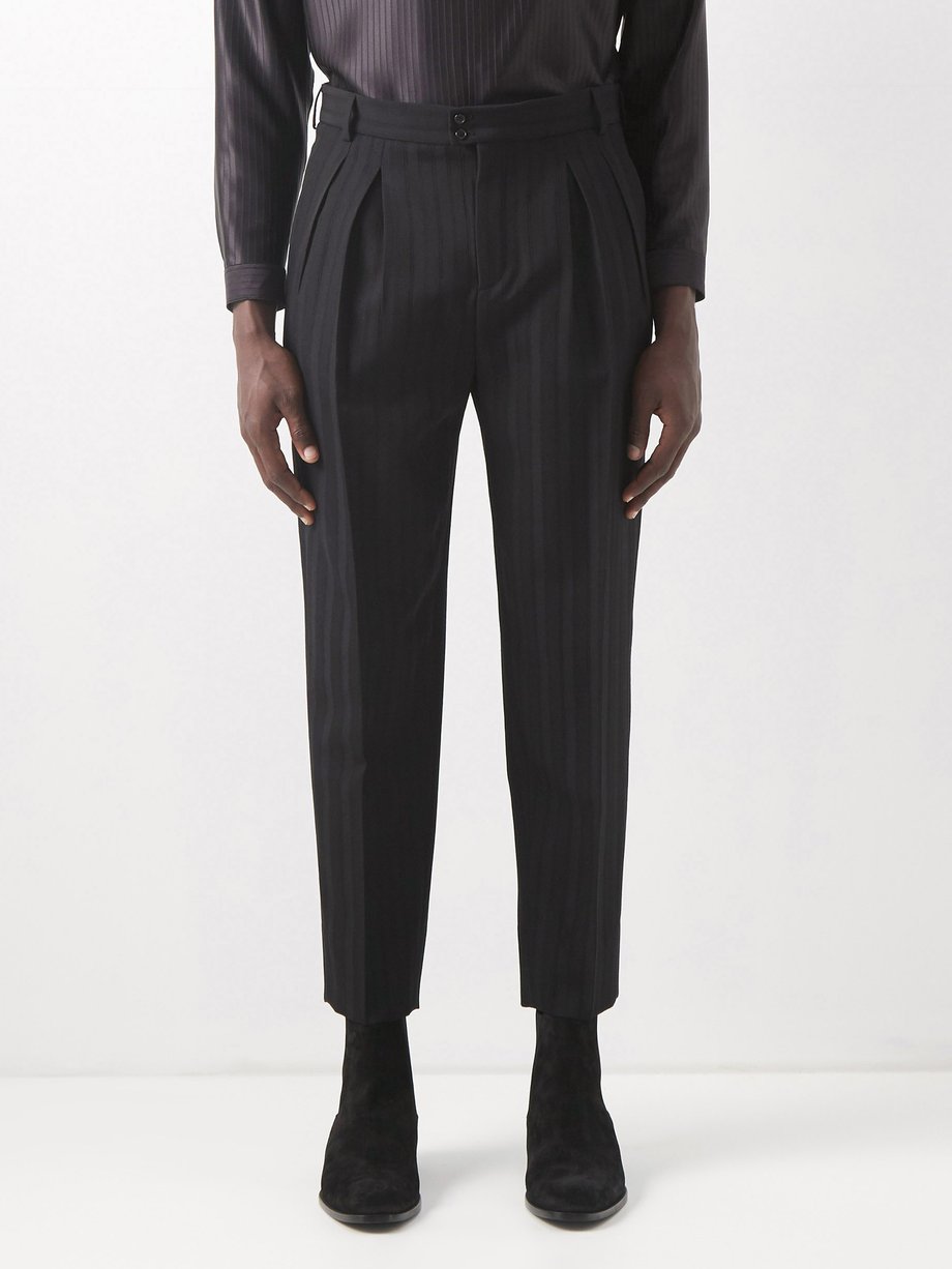 Black Pleated wool-twill trousers | Saint Laurent | MATCHESFASHION UK