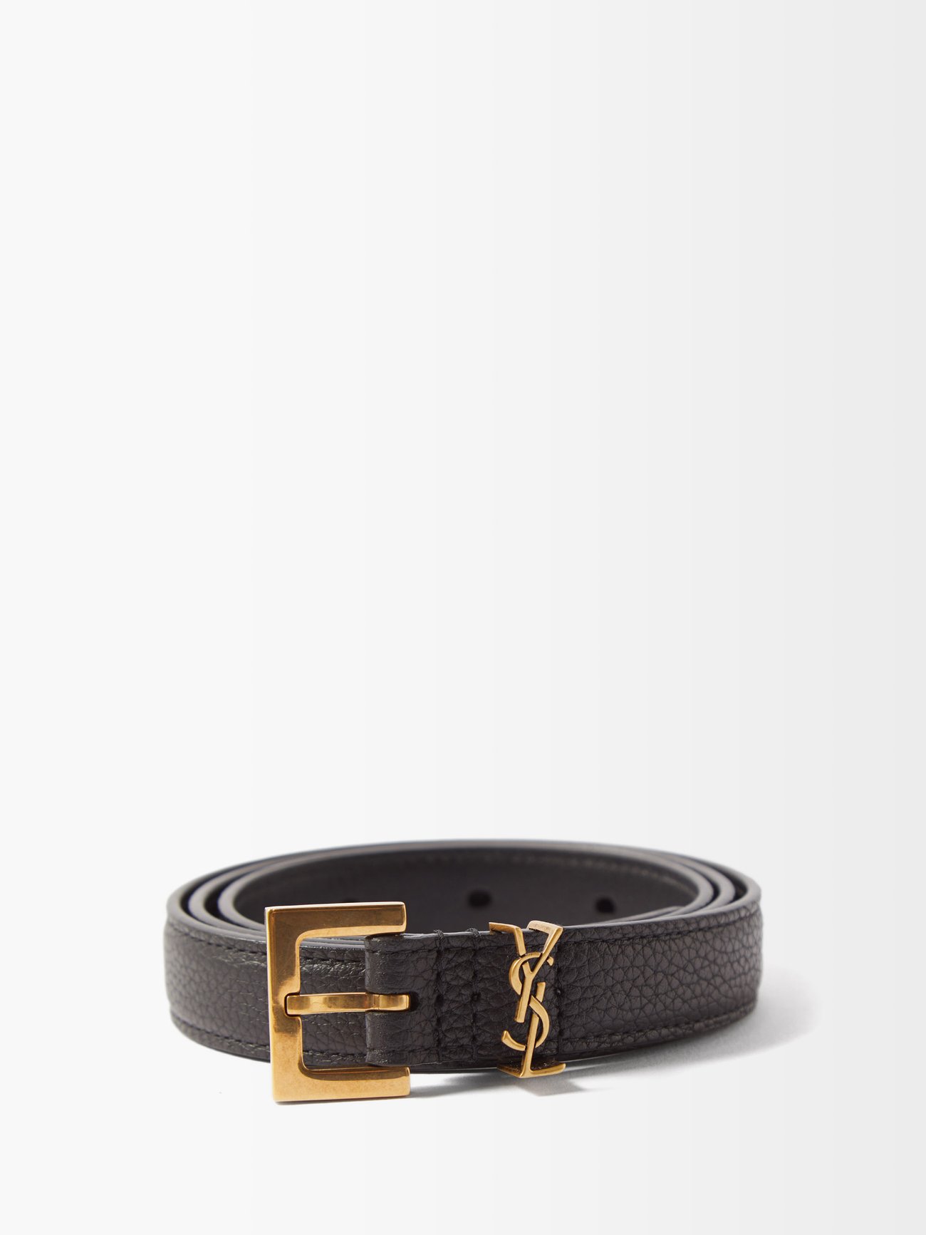 Black YSL-loop grained-leather belt, Saint Laurent